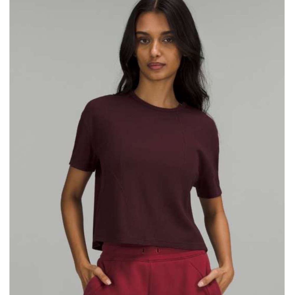 Lululemon Ribbed Modal Cotton Short Sleeve T-Shirt Cassis Burgundy Size 4